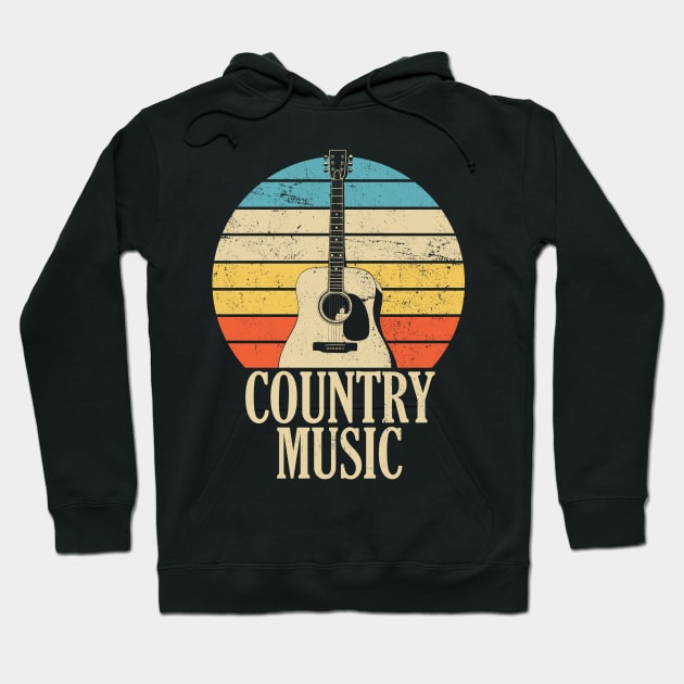 Country Music Retro Style Distressed Acoustic Guitar Hoodie by APSketches